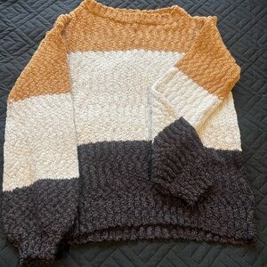 Colorblock Crewneck Sweater in Mustard, Cream & Dark Brown